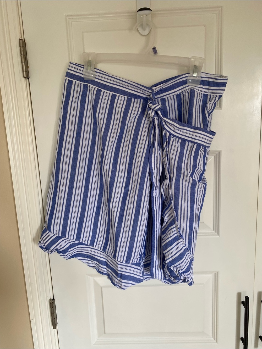 LOFT Blue and White Striped Wrap Skater Skirt